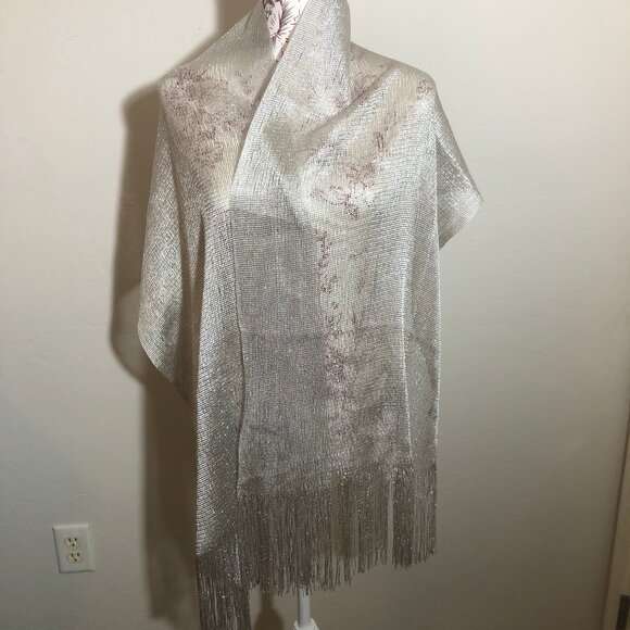 ✨ Kimberly C. Silver Metallic Fringe Scarf/Shawl - Picture 5 of 14